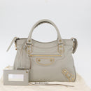 BALENCIAGA Edge Town Hand Bag Leather 2way Gray Gold 390149 Auth 182677SAM-12
