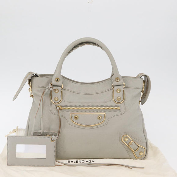BALENCIAGA Edge Town Hand Bag Leather 2way Gray Gold 390149 Auth 182677SAM