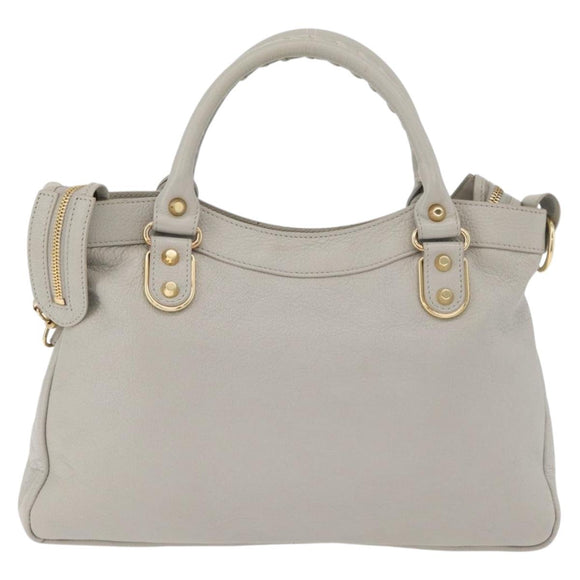 BALENCIAGA Edge Town Hand Bag Leather 2way Gray Gold 390149 Auth 182677SAM