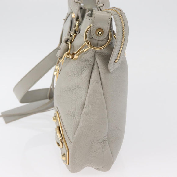 BALENCIAGA Edge Town Hand Bag Leather 2way Gray Gold 390149 Auth 182677SAM