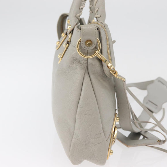 BALENCIAGA Edge Town Hand Bag Leather 2way Gray Gold 390149 Auth 182677SAM