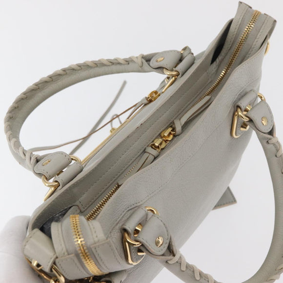 BALENCIAGA Edge Town Hand Bag Leather 2way Gray Gold 390149 Auth 182677SAM
