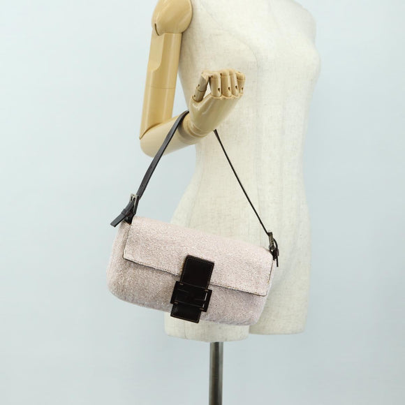 FENDI beads Mamma Baguette Shoulder Bag Beads Pink Silver Auth 182678SAM