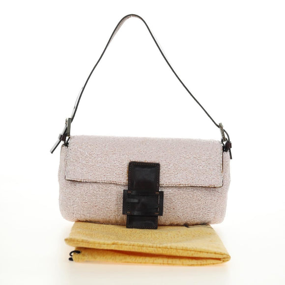 FENDI beads Mamma Baguette Shoulder Bag Beads Pink Silver Auth 182678SAM