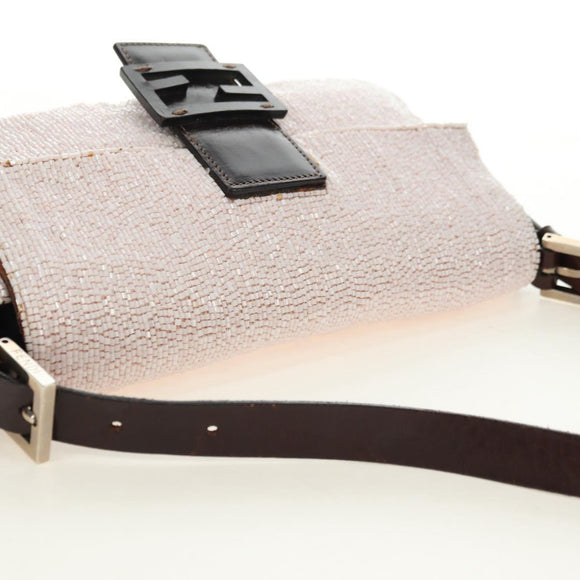 FENDI beads Mamma Baguette Shoulder Bag Beads Pink Silver Auth 182678SAM