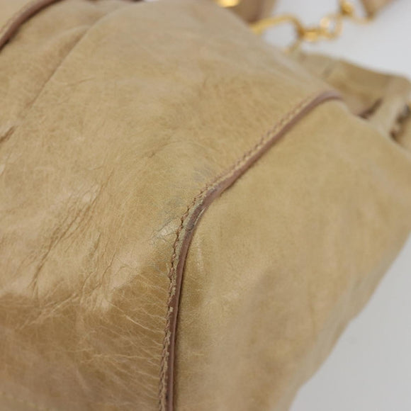 Miu Miu Hand Bag Leather 2way Beige Gold Auth 182679SAM
