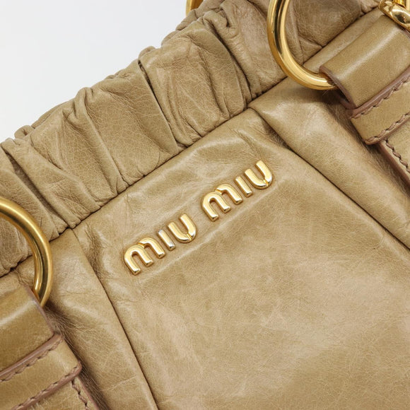 Miu Miu Hand Bag Leather 2way Beige Gold Auth 182679SAM