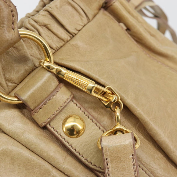 Miu Miu Hand Bag Leather 2way Beige Gold Auth 182679SAM