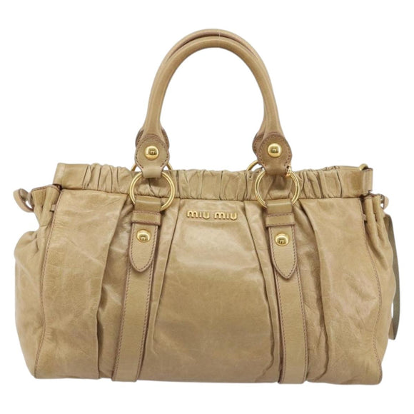 Miu Miu Hand Bag Leather 2way Beige Gold Auth 182679SAM
