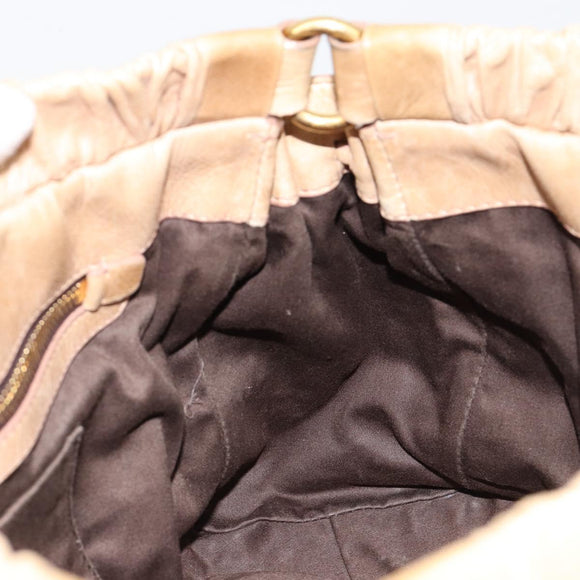 Miu Miu Hand Bag Leather 2way Beige Gold Auth 182679SAM