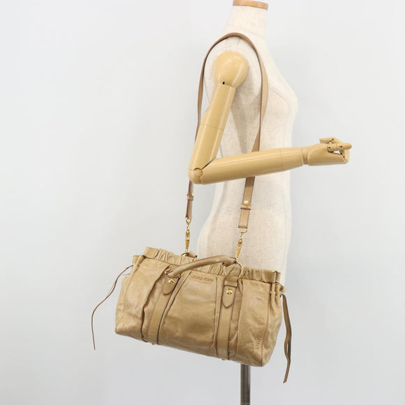 Miu Miu Hand Bag Leather 2way Beige Gold Auth 182679SAM