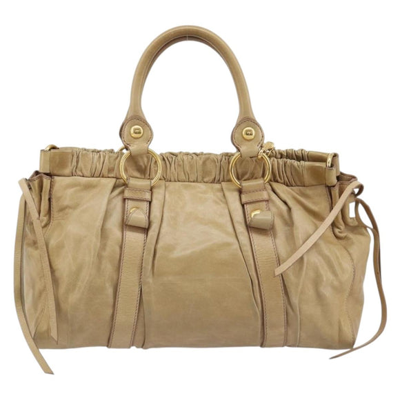 Miu Miu Hand Bag Leather 2way Beige Gold Auth 182679SAM