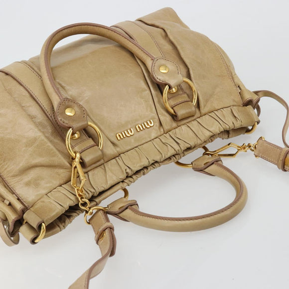 Miu Miu Hand Bag Leather 2way Beige Gold Auth 182679SAM