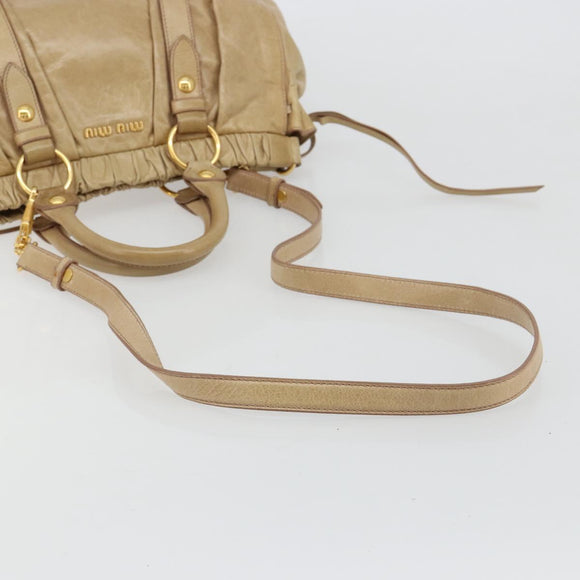 Miu Miu Hand Bag Leather 2way Beige Gold Auth 182679SAM