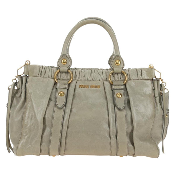 Miu Miu Hand Bag Leather 2way Green Gold Auth 182681SAM