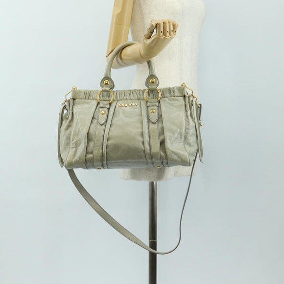 Miu Miu Hand Bag Leather 2way Green Gold Auth 182681SAM