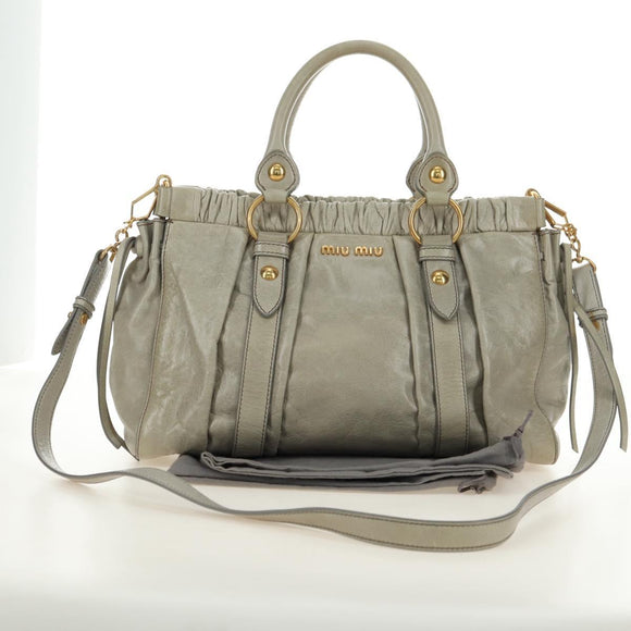Miu Miu Hand Bag Leather 2way Green Gold Auth 182681SAM
