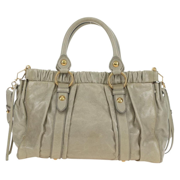 Miu Miu Hand Bag Leather 2way Green Gold Auth 182681SAM