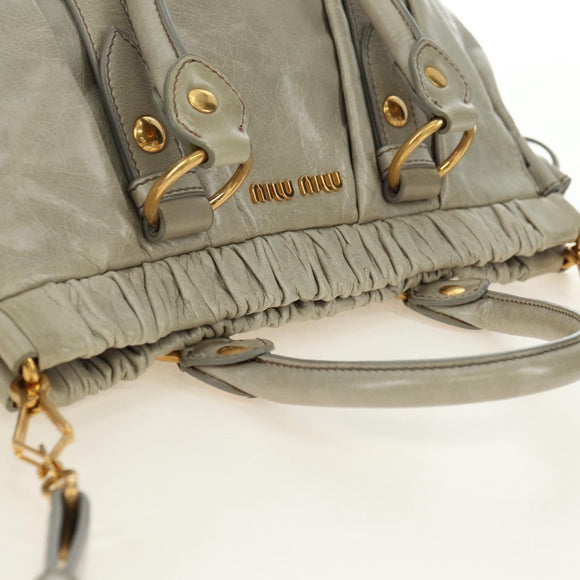 Miu Miu Hand Bag Leather 2way Green Gold Auth 182681SAM