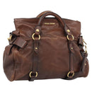 Miu Miu Hand Bag Leather 2way Brown Gold Auth 182682SAM-1