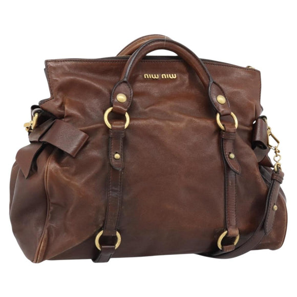 Miu Miu Hand Bag Leather 2way Brown Gold Auth 182682SAM