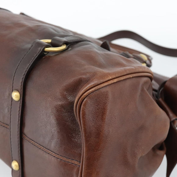 Miu Miu Hand Bag Leather 2way Brown Gold Auth 182682SAM