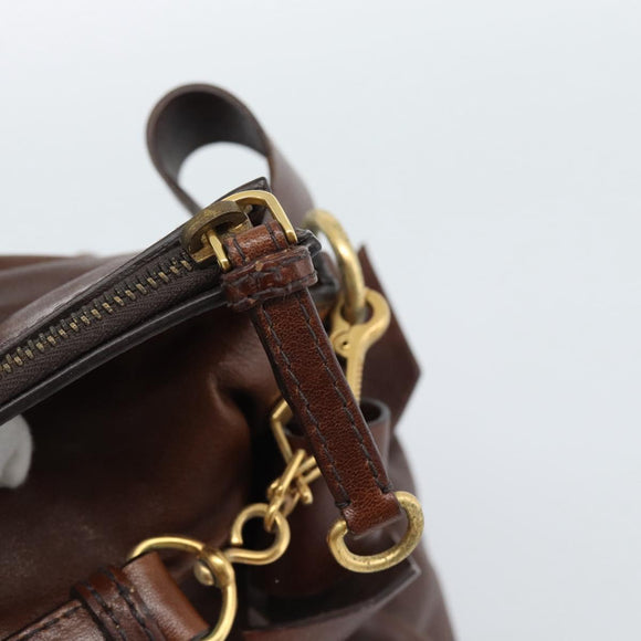 Miu Miu Hand Bag Leather 2way Brown Gold Auth 182682SAM