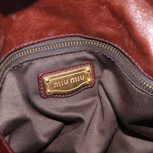 Miu Miu Hand Bag Leather 2way Brown Gold Auth 182682SAM