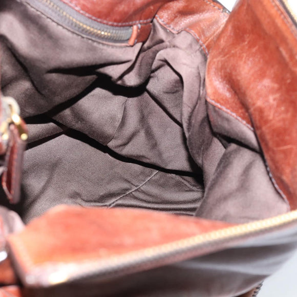 Miu Miu Hand Bag Leather 2way Brown Gold Auth 182682SAM