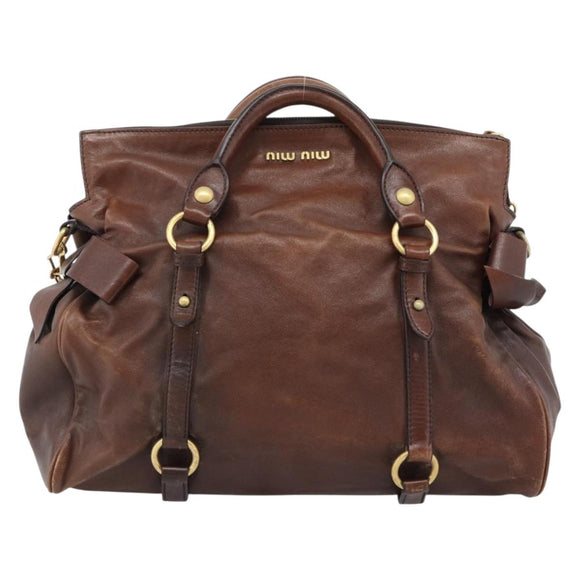 Miu Miu Hand Bag Leather 2way Brown Gold Auth 182682SAM