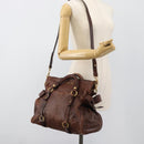 Miu Miu Hand Bag Leather 2way Brown Gold Auth 182682SAM-24