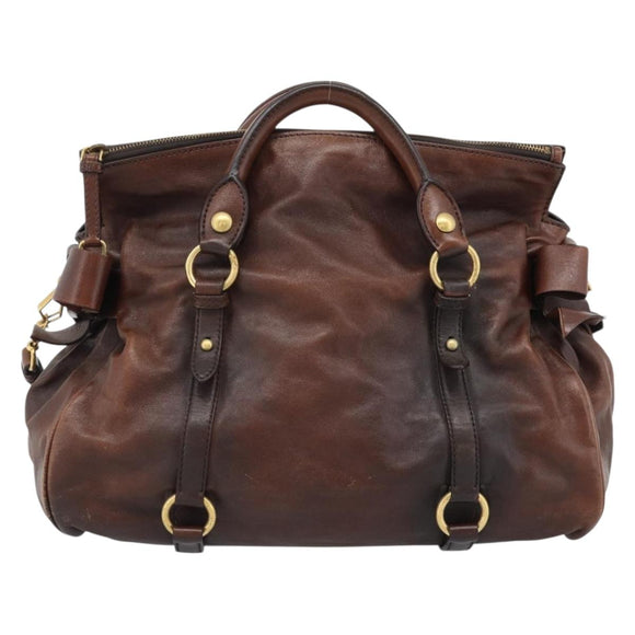 Miu Miu Hand Bag Leather 2way Brown Gold Auth 182682SAM