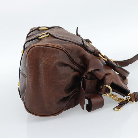Miu Miu Hand Bag Leather 2way Brown Gold Auth 182682SAM
