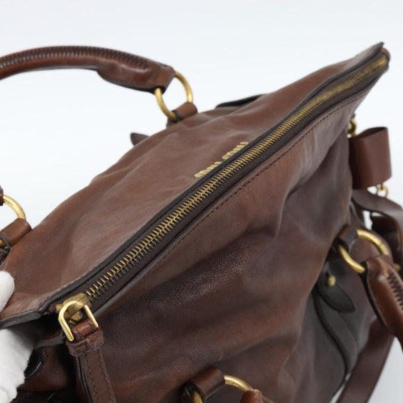 Miu Miu Hand Bag Leather 2way Brown Gold Auth 182682SAM