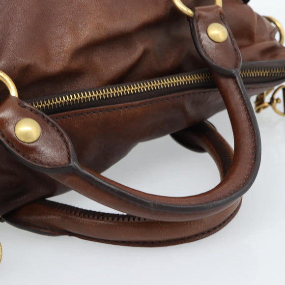 Miu Miu Hand Bag Leather 2way Brown Gold Auth 182682SAM