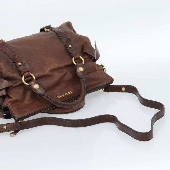 Miu Miu Hand Bag Leather 2way Brown Gold Auth 182682SAM