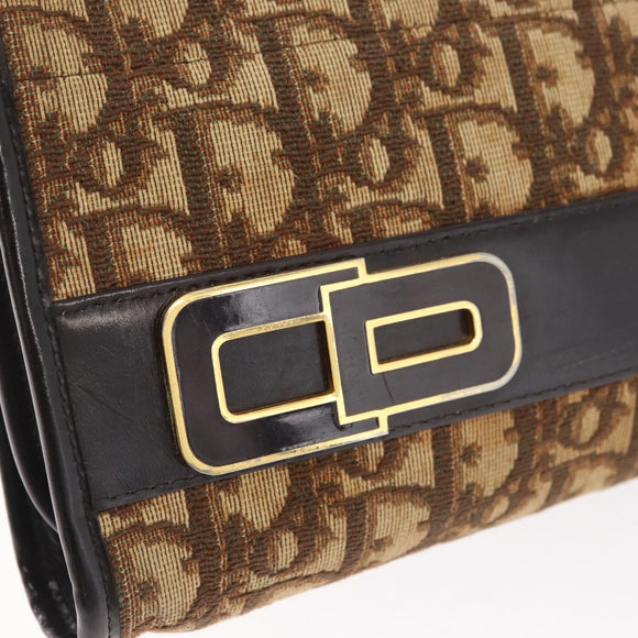 Christian Dior Trotter Canvas Shoulder Bag Beige Gold Auth 182688