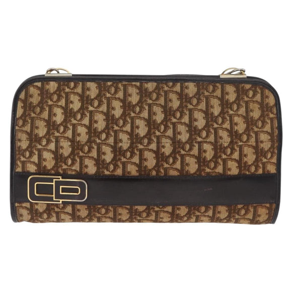 Christian Dior Trotter Canvas Shoulder Bag Beige Gold Auth 182688
