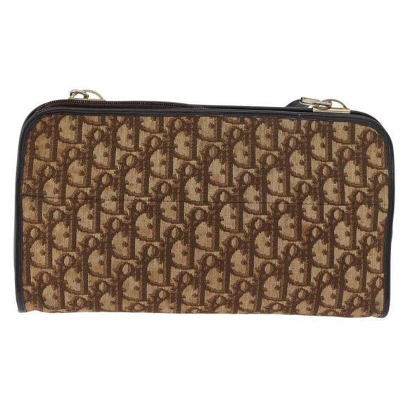 Christian Dior Trotter Canvas Shoulder Bag Beige Gold Auth 182688