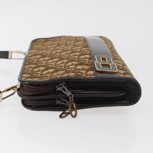 Christian Dior Trotter Canvas Shoulder Bag Beige Gold Auth 182688