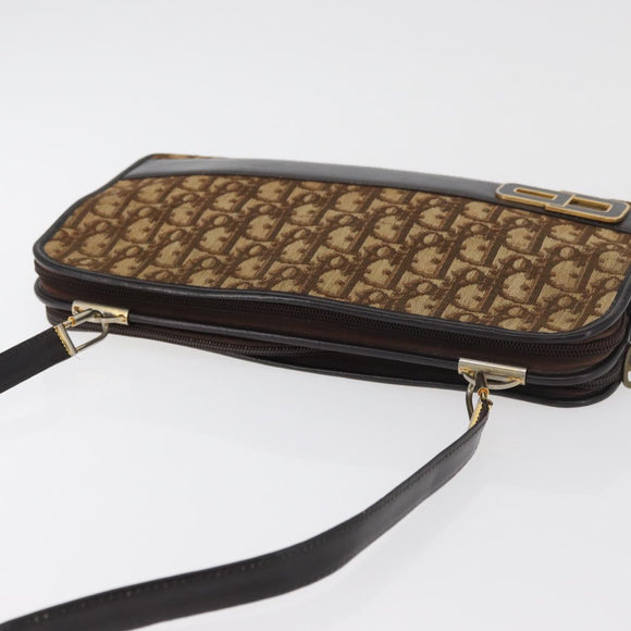 Christian Dior Trotter Canvas Shoulder Bag Beige Gold Auth 182688