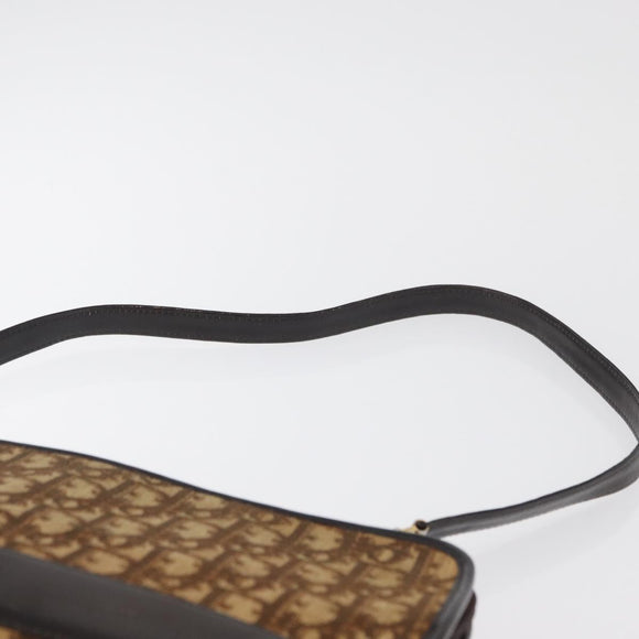 Christian Dior Trotter Canvas Shoulder Bag Beige Gold Auth 182688