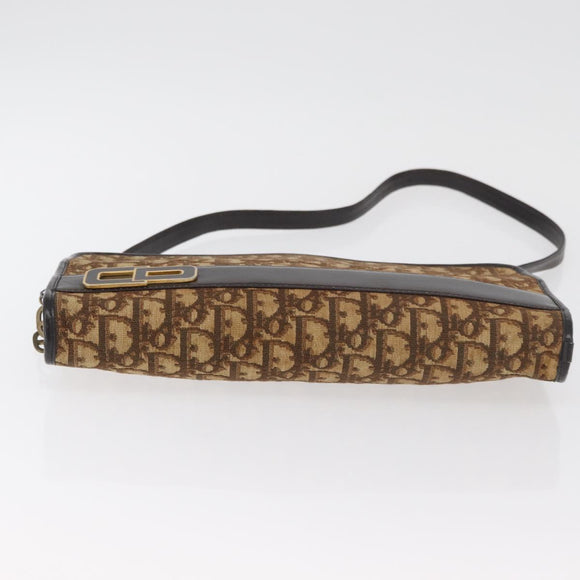 Christian Dior Trotter Canvas Shoulder Bag Beige Gold Auth 182688