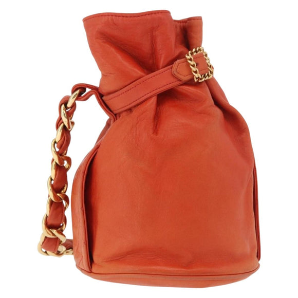 CHANEL Matelassé Chain Handtasche Lammleder Orange Gold CC Auth 182691A