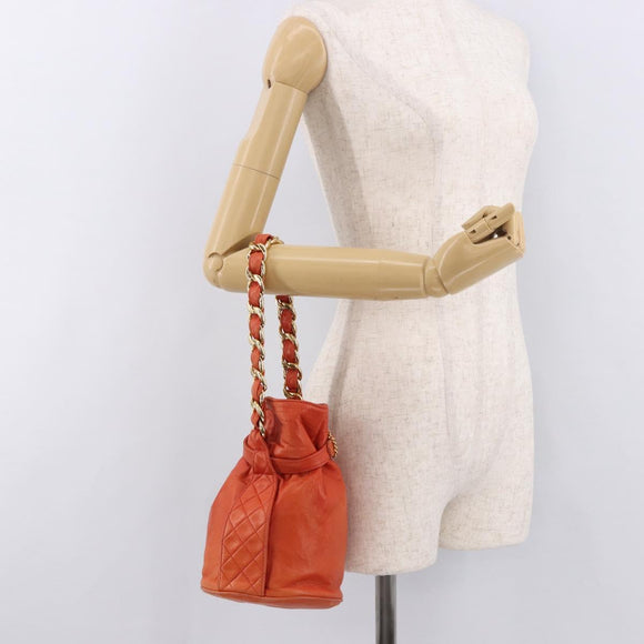 CHANEL Matelassé Chain Handtasche Lammleder Orange Gold CC Auth 182691A