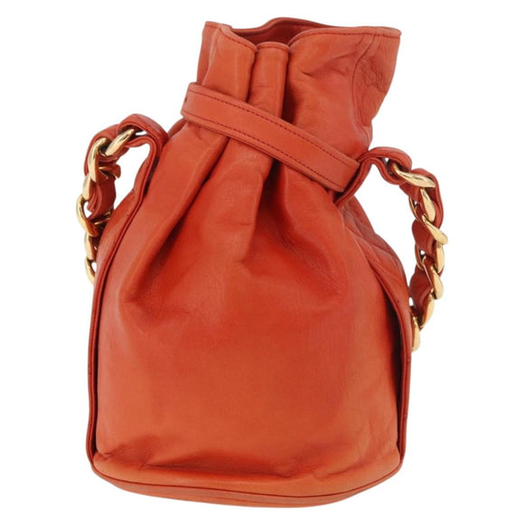 CHANEL Matelassé Chain Handtasche Lammleder Orange Gold CC Auth 182691A