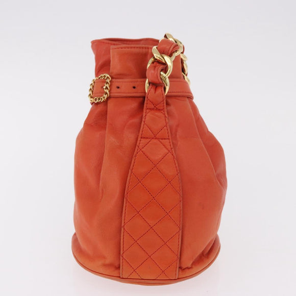 CHANEL Matelassé Chain Handtasche Lammleder Orange Gold CC Auth 182691A