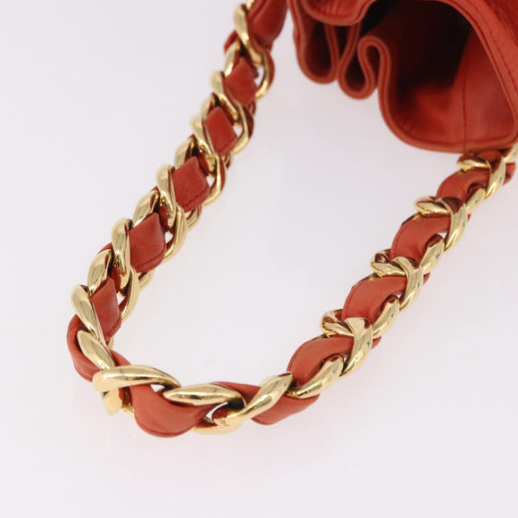 CHANEL Matelassé Chain Handtasche Lammleder Orange Gold CC Auth 182691A