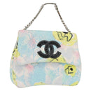 CHANEL Matelasse Chain Shoulder Bag Cotton Multicolor Silver CC Auth 182692SAV-1