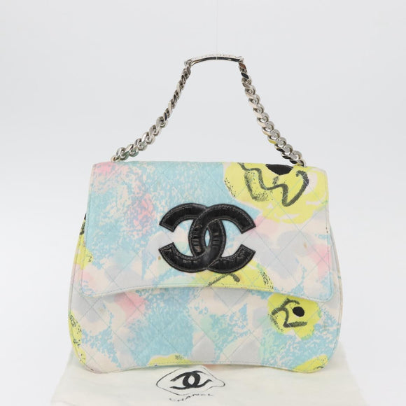 CHANEL Matelasse Chain Shoulder Bag Cotton Multicolor Silver CC Auth 182692SAV